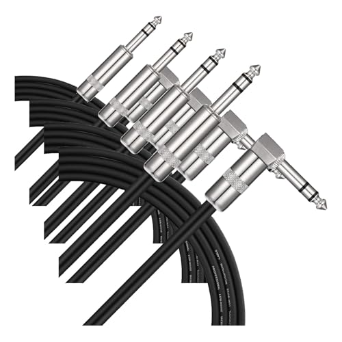 Image of Donner 20 ft TRS Cable, Balanced Stereo Audio Patch Cable - Sturdy No Hum 1 /4 inch Male Right Angle to 1 /4 inch TRS Male Straight Cord, Black (Pack of 4)