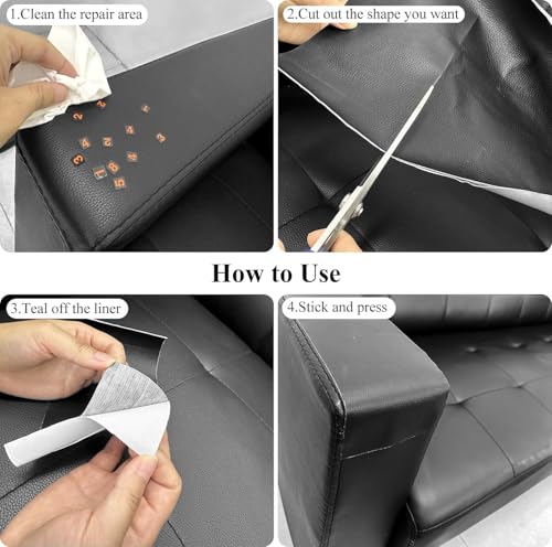 Image of Leather Repair Patch - 60 x 30 Cm self Adhesive Leather Repair Tape for Damaged Leather Furniture, Sofa Seating,Bags, Jackets - Leather Repair for Couches & Upholstery (1 Pcs - Black)