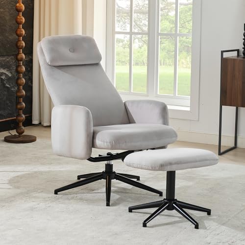 hrijusdif Sillón giratorio gris de 360°, inclinación regulable (95-125°), con reposapiés, altura del asiento: 114 cm, ancho del asiento: 48 cm, profundidad del asiento: 53 cm, silla auxiliar, silla de