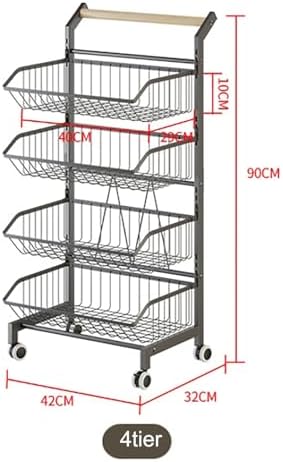 Stackable Metal Wire Basket Cart - Rolling Fruit & Vegetable Storage, Detachable Baskets, Multifunctional Utility Cart for Kitchen, Office, Living Room Organization