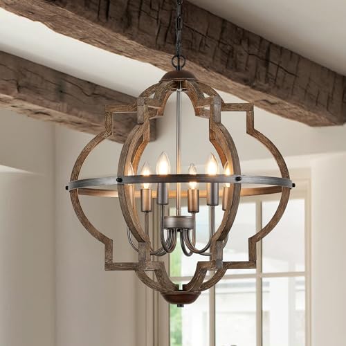 TACDANDM 6-Light Wood Farmhouse Chandelier for Dining Room 23'' Vintage