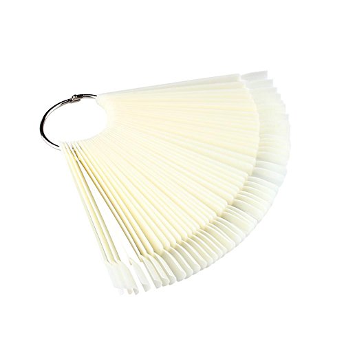 TUANTUAN 50 Pcs/Set Nail Art False Tips Plastic Fan-shaped Display Board Practice Sticks Design Tools With Metal Ring Holder,White