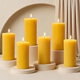 6-Pack Beeswax Pillar Candles, Seasonal Celebration Candles, 2x4in 100% Pure Organic, Total 120H Long Burning, Unscented Dripless Smokeless for Home, Prayer, Parties