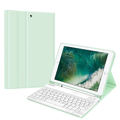 FINTIE Tastatur Hülle für iPad 9.7 2018 (6. Generation), Soft TPU Rückseite Gehäuse Keyboard Case mit eingebautem Pencil Halter, magnetisch Abnehmbarer QWERTZ Bluetooth Tastatur, Grün