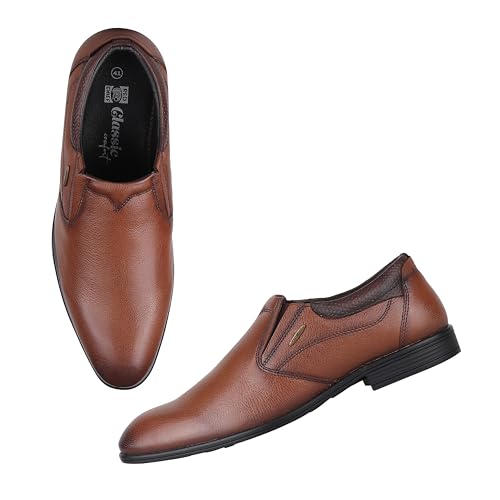 Image of Red Chief Mens Red Chief Genuine Leather Formal Slip on for Men | Pull-on Shoes for Men | Tan | Rc3975lr Oxford