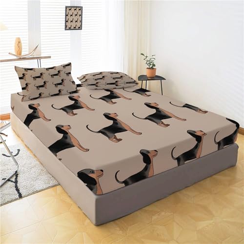 Drap housse 160x200 teckel beige avec grand bonnet de 30 cm - 3