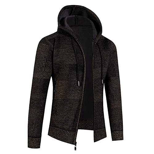 Veste cardigan homme fermeture éclair col montant gilet tricot XL café
