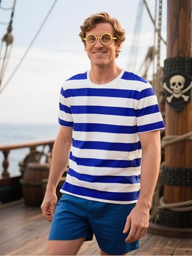 Funny World Men's Cotton Striped T-Shirt Crew Neck Short Sleeves Basic Casual Top