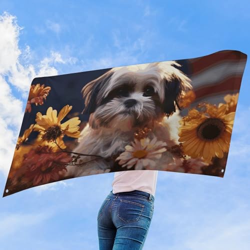 Drapeau de jardin Shih Tzu et fleurs double face pour décoration extérieure - 7