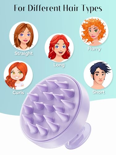 Image of HEETA Shampoo Scalp Brush Massager Hair Growth, Scalp Scrubber with Soft Silicone Bristles for Dandruff Removal, Hair Brush Exfoliator, Light Purple
