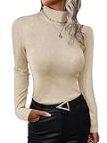 UEAL Mock Turtle Necks Tops for Women Under Scrub Long Sleeve Thermal Shirts for Women Large Khaki-A