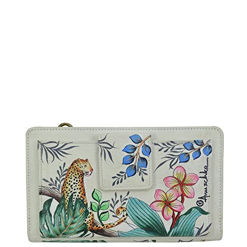 Image of Anuschka Women's Hand-Painted Genuine Leather RFID Blocking Organiser Wallet - Jungle Queen Ivory