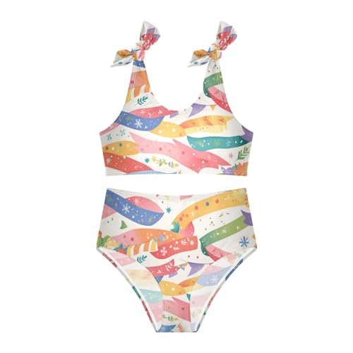 Cute Cartoon Christmas Elements Girls 2 Piece Kids Bikini Set Scoop Neck Bathing Suit Swimwear Adjustable Shoulder Strap3