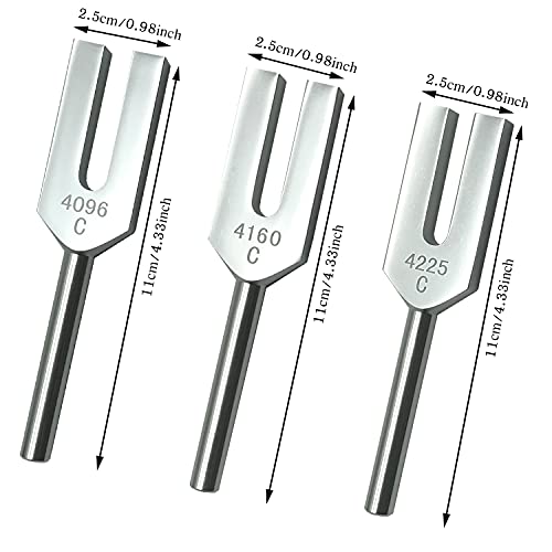 Angel Tuning Fork Set 4096 Hz 4160 Hz 4225 Hz for Crystal Clearing Angel Tuners Clear Space Wooden Hammer and Velvet Bag Sound Therapy, Healing, Meditation Musical Instrument, Balancing, Vibration
