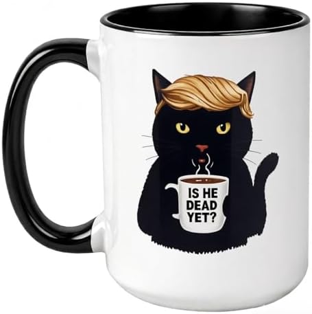 Is He Dead Yet Coffee Mug,Gag Gifts 15 OZ Ceramic Mugs,Fuck Trump...