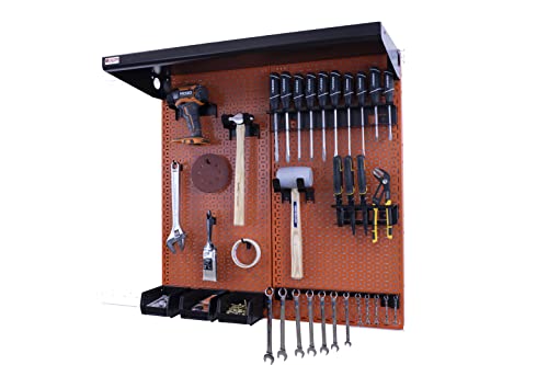 OmniWall 2 Panel Metal Pegboard Wall Storage Kit 32" x 32" Organization System (Orange/Black)