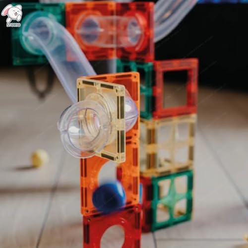 Image of Storio Magnetic Ball Runner Tiles Building Set for Kids | 25 PCS STEM Educational Toy with Marble Run, Slides & Windows | 3D Magnetic Blocks Construction Toy for Boys & Girls Age 3+ | Learning Toy