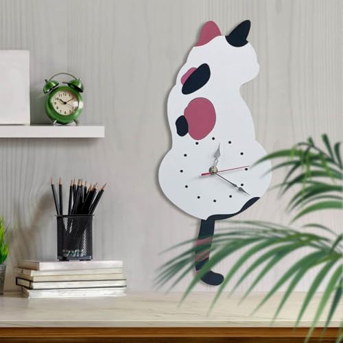 Horloge murale décorative chat avec queue pivotante pour salon