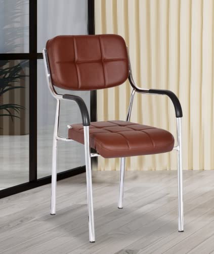 Da URBAN® Barfi Leatherette | Heavy Duty Metal Frame| Office/Visitor/Study Chair with Arms (Brown)