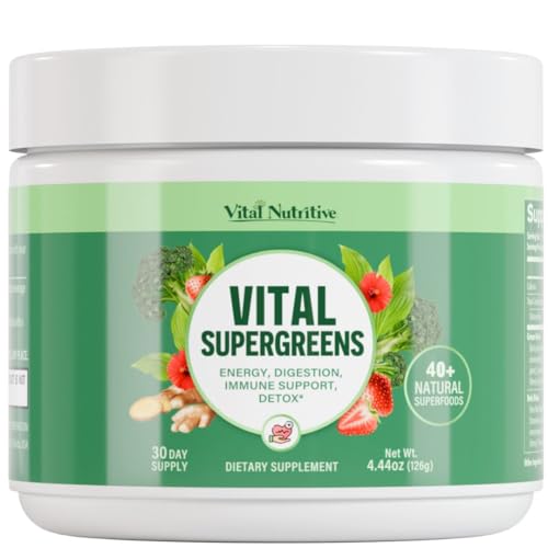 Vital Greens Superfood Powder – New Formula with 40+ Superfoods Daily Green Drink Powder w/Probiotics – Supergreens for Energy, Gut Health, Digestion Support, Plant-Based, Vegan Superfoods