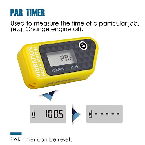 Runleader Digital Self Powered Wireless Hour Meter,Vibration Activated,Resettable Job Timer, User Lock Shutdown For Generator Marine Atv Lawn Mower Motor And Equipment That Vibrates At Work(Yellow) #TOP2