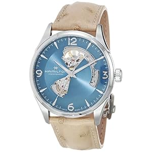 Hamilton Watch Jazzmaster Open Heart Swiss Automatic Watch 42mm Case, Blue Dial, Beige Leather Strap (Model: H32705842)