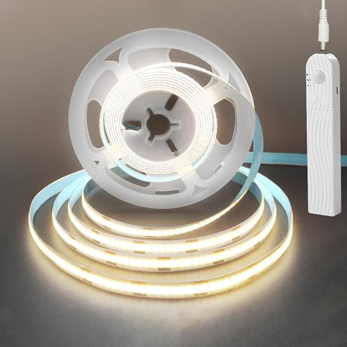 Clearhill Sensor de movimiento PIR de 5 V, luz de tira LED recargable USB, batería incorporada de 1500 mAh, tres modos de funcionamiento, 6,56 FT/2M, blanco natural 4000 K, 320 LED/M, noche para