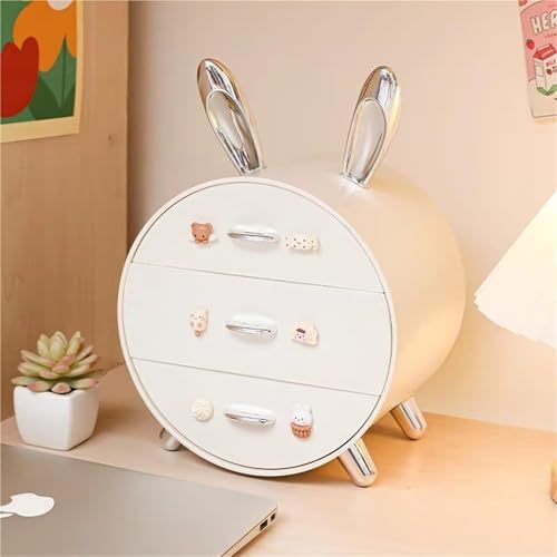 Cute Bunny Desktop File Cabinet - Lockable 3-Drawer Storage for Hair Clips & Jewelry, Portable Makeup Organizer, Flat File Cabinet for Office & Home Use