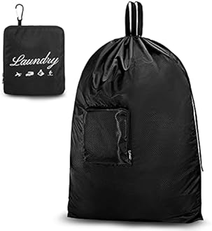 JHX Travel Laundry Bag XL, Extra large Dirty Clothes Organizer【Upgraded】with Handles and Aluminum Carabiner for Travel, Camp, Fitness, and Students (Thickened - Black) 32"H x 23"W