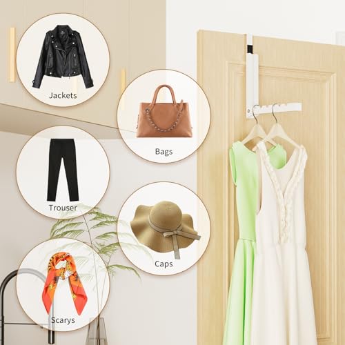 BiYiQi Over The Door Drying Rack, Folding Hanging Coat Rack for Indoor Laundry Room with 6 Coat Hooks, Foldable Portable Clothing Hanger Hook (White, 2 Pack) — view 3