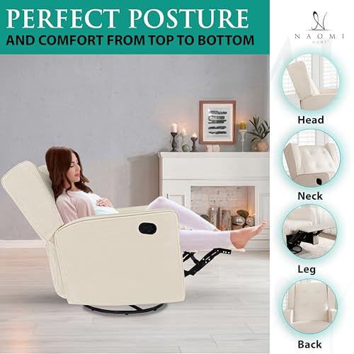 Naomi Home Relieve Muscle Aches with Nursery Glider, Upholstered Rocker Recliner Rocking Breastfeeding Maternity Chair with 360° Swivel, Soft Cushions for Nursing and Bonding, Reclining Chair - Cream