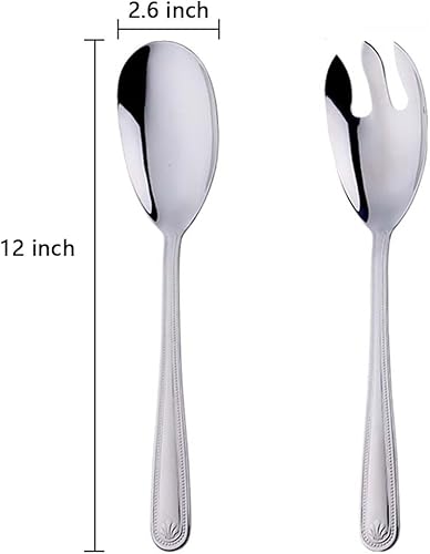 Miniatura 2 de Servidores grandes de ensalada de 12 "Set de cuchara de servir Spork 1810 Acero inoxidable - Plata