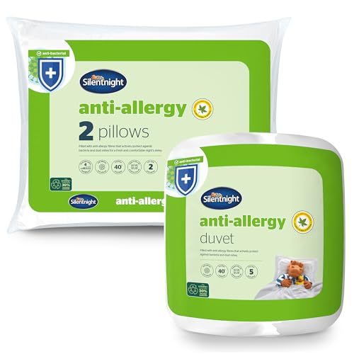 Silentnight Anti Allergy 10.5 Tog Duvet and Pillow Pair Bundle - All Year Round Winter Quilt Duvet & Pillows Anti-Bacterial and Machine Washable with Allergy UK Approved Anti Allergy Fibres - Double