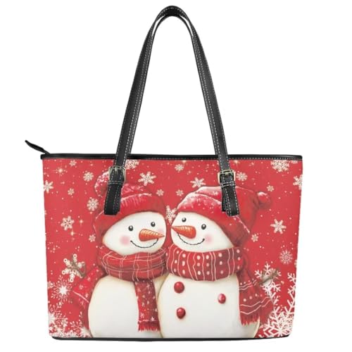 Image of Coldinair Christmas Leather Tote Bag for Women with Zipper Large Shoulder Tote Bag Shopping Casual Travel Bag Handbag Purse