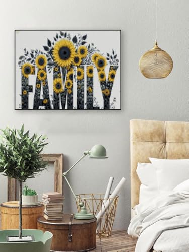 Image of MYBISYMQQ Family Stamping Cross Stitch Kit, Flowers Counting Cross Stitch Kit for Adult Beginners, Full Line DIY Cross Stitch Stitching Kit for Home Decor Cross Stitch Patterns 15.7x11.8 inches