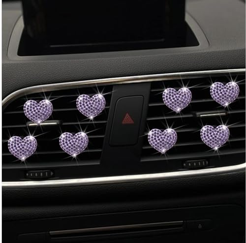 Image of 8Pcs Purple Bling Heart Air Vent Clips,Crystal Heart Cars Air Fresheners Vent Clips Cars Diffuser Rhinestone Diamond Decoration Car Interior Decor Cute Car Accessories for Women,Interior Accessories