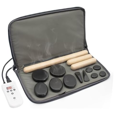 Goodtar Massage Stones Set with Warmer Kit Hot Rocks Bamboo for Massage Hot Stones Massage Warmer Kit with Temperature Control and Carry Bag for Home Use (11 Stones and 3 Sticks) Cover