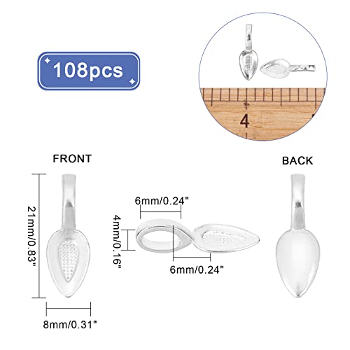 PH PandaHall 100pcs Leaf Bail Decorative Bails for Jewellery Making Pendant Bail Tibetan Style Silver Glue on Bails Flat Pad Bails for Earring Necklace Making 0.8x0.3 Inch, Hole: 4x6mm