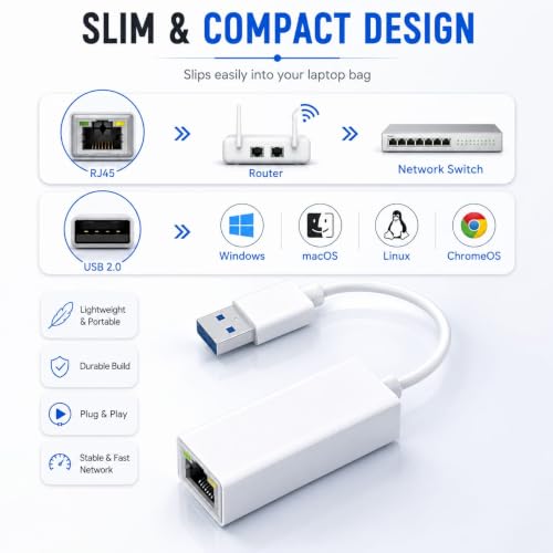 Image of FORIDA USB 2.0 to Ethernet LAN Adapter RJ45, 10 /100 Mbps Network Converter for Laptop & PC, Compatible with Windows 11 /10 /8 /7, Mac OS & Linux, Plug & Play USB to LAN Adapter
