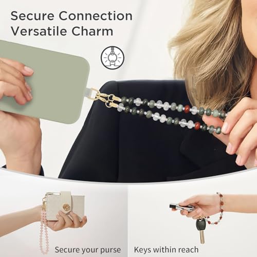 Image of POSADINA Natural Stone Phone Charm, Beaded Healing Phone Wrist Strap, Handmade Cellphone Chain Lanyard with Tether Tab