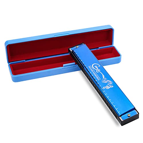 Dégagement Harmonica C 24 Trous Diatonic Dual Tremolo Harmonica avec Etui pour Débutant par Afuaim (Bleu) - Les Beatles, Paul McCartney, John Lennon, RIngo Starr, George Harrison Dégagement Harmonica C 24 Trous Diatonic Dual Tremolo Harmonica avec Etui pour Débutant par Afuaim (Bleu)