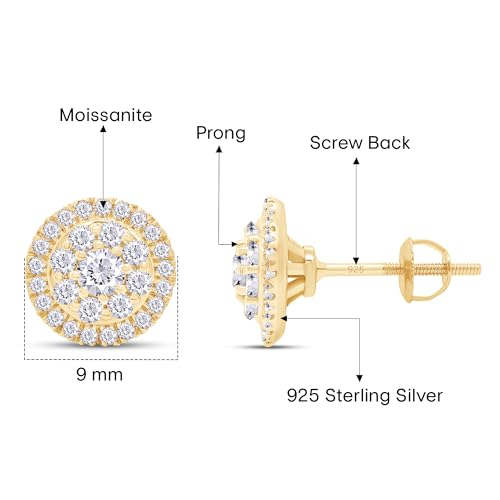 SAVEARTH DIAMONDS Moissanite & Lab Grown Diamond Earrings, 925 Sterling Silver Studs for Women Men,VVS1 Clarity, 14K Gold Plated Small Earrings Studs with Screw Back2