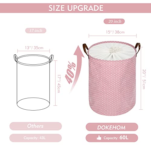 Dokehom 20-Inches Freestanding Laundry Basket With Lid, Collapsible Large Drawstring Clothes Hamper Storage With Handle (Pink, L) #TOP2