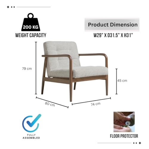 Image of Kingsman Furnitures Benette Premium Teak Wood Armchair for Living Room | Bedroom | Drawing Room | Elegant Matte Finish with Luxurious | Comfortable and Durable Seating (BENETT-Boucle)