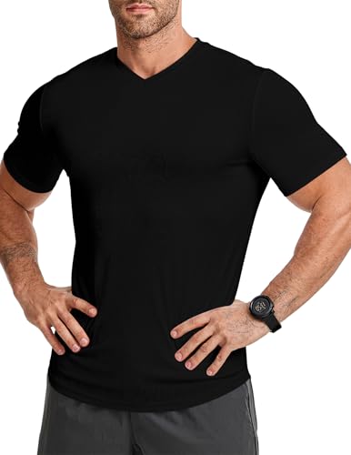 JMIERR Mens Muscle T Shirts V Neck Short Sleeves Gym Workout Causal Slim Fit Tee Shirt US38(S) Black