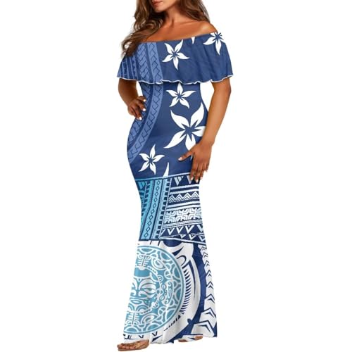 Image of Polynesian for Women S-7XL Off Shoulder Maxi Dress Hawaiian Summer Dresses