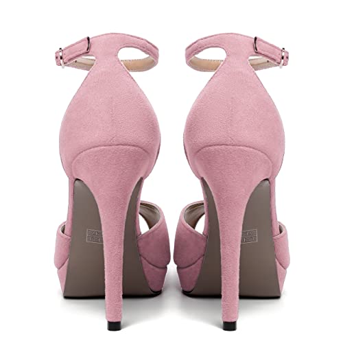 SKYSTERRY Womens Wedding Buckle Suede Ankle Strap Sexy Platform Peep Toe Stiletto High Heel Pumps Shoes 4.7 Inch4
