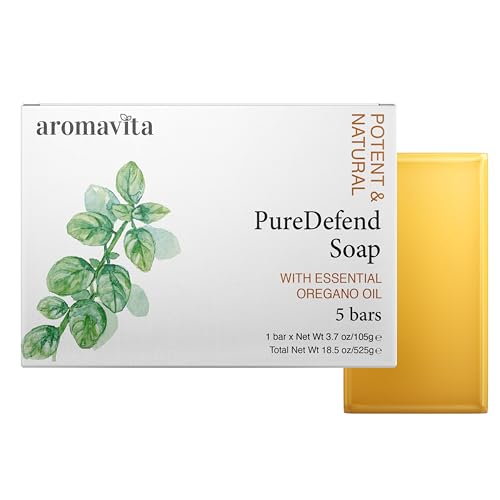 AROMAVITA Oregano Oil Soap Bar - Natural Plant Therapy Hand Soap & Body Wash face Soap - Topical Skin Cleanser Oil of Oregano Soap Bar - for Acne, Eczema, Foot and Nail Problems, 5-pack