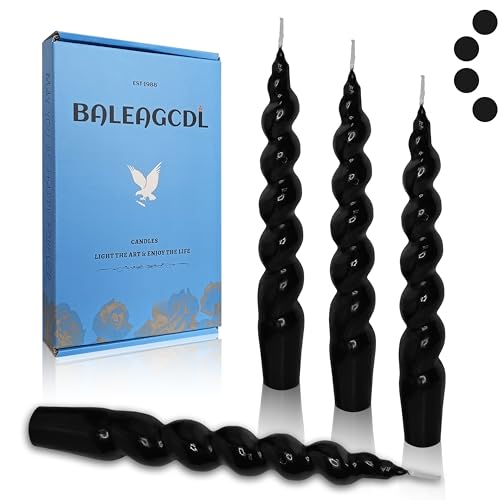 Image of Short Taper Candles Black Spiral Candle Sticks Smokeless 7.5 Inch Unscented Twisted Candle Handmade Tapered Candles 4PCS for House Warming Gift Romantic Dinner Decor