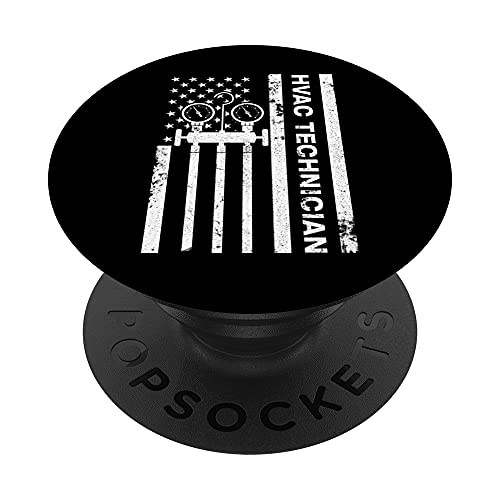 Funny HVAC Gift For Men Cool HVAC Technician American Flag PopSockets Swappable PopGrip